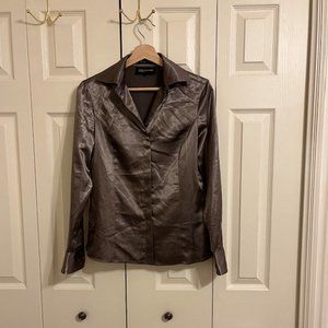 silk brown button down top